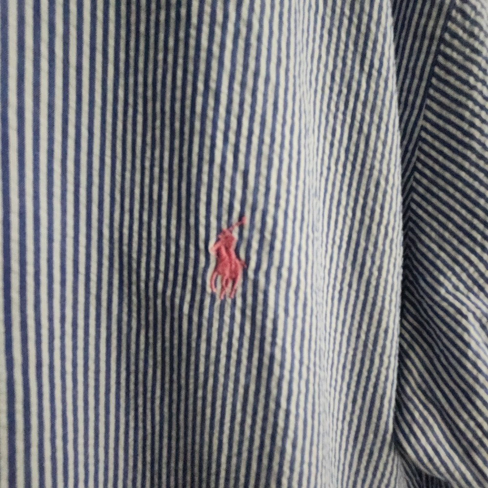Ralph Lauren Shirt Men's 2X Blue White Striped Seersucker Button Up Preppy - Picture 3 of 7